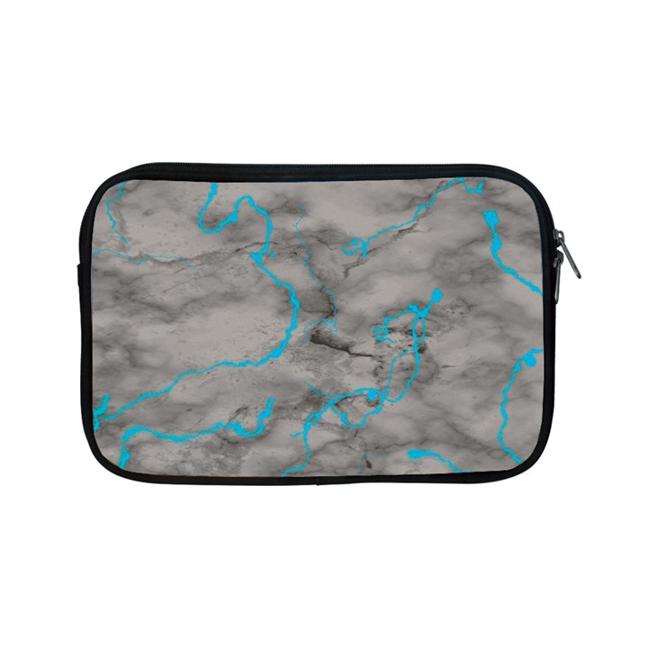 Marble light gray with bright cyan blue veins texture floor background retro neon 80s style neon colors print luxuous real marble Apple iPad Mini Zipper Cases