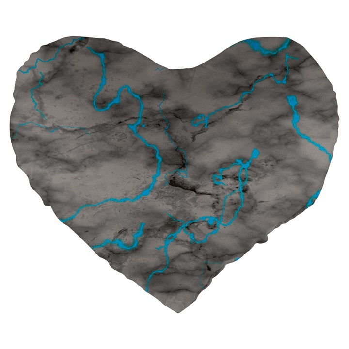 Marble light gray with bright cyan blue veins texture floor background retro neon 80s style neon colors print luxuous real marble Large 19  Premium Flano Heart Shape Cushions