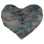 Marble light gray with bright cyan blue veins texture floor background retro neon 80s style neon colors print luxuous real marble Large 19  Premium Flano Heart Shape Cushions Back