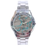 Marble light gray with bright cyan blue veins texture floor background retro neon 80s style neon colors print luxuous real marble Stainless Steel Analogue Watch Front