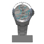 Marble light gray with bright cyan blue veins texture floor background retro neon 80s style neon colors print luxuous real marble Plastic Nurses Watch Front