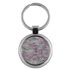 Marble Light Gray With Bright Magenta Pink Veins Texture Floor Background Retro Neon 80s Style Neon Colors Print Luxuous Real Marble Key Chain (round) by genx