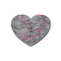 Marble Light Gray With Bright Magenta Pink Veins Texture Floor Background Retro Neon 80s Style Neon Colors Print Luxuous Real Marble Rubber Coaster (heart)  by genx