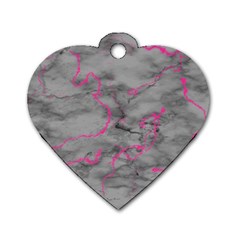 Marble Light Gray With Bright Magenta Pink Veins Texture Floor Background Retro Neon 80s Style Neon Colors Print Luxuous Real Marble Dog Tag Heart (one Side) by genx