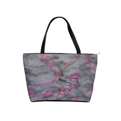 Marble Light Gray With Bright Magenta Pink Veins Texture Floor Background Retro Neon 80s Style Neon Colors Print Luxuous Real Marble Classic Shoulder Handbag by genx