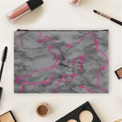 Marble Light Gray With Bright Magenta Pink Veins Texture Floor Background Retro Neon 80s Style Neon Colors Print Luxuous Real Marble Cosmetic Bag (large) by genx