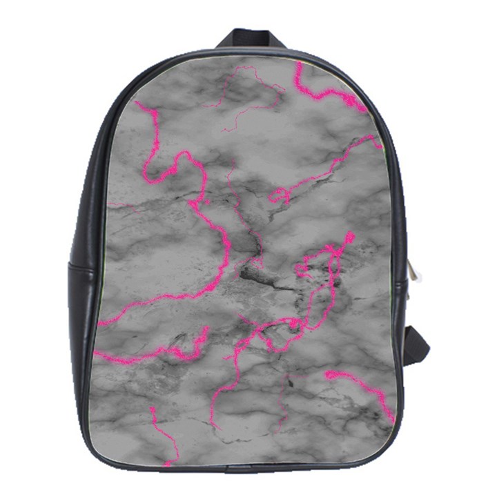 Marble light gray with bright magenta pink veins texture floor background retro neon 80s style neon colors print luxuous real marble School Bag (Large)