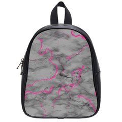 Marble Light Gray With Bright Magenta Pink Veins Texture Floor Background Retro Neon 80s Style Neon Colors Print Luxuous Real Marble School Bag (small) by genx