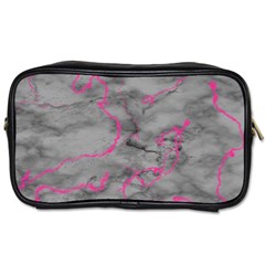 Marble Light Gray With Bright Magenta Pink Veins Texture Floor Background Retro Neon 80s Style Neon Colors Print Luxuous Real Marble Toiletries Bag (two Sides) by genx