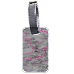 Marble Light Gray With Bright Magenta Pink Veins Texture Floor Background Retro Neon 80s Style Neon Colors Print Luxuous Real Marble Luggage Tag (two Sides) by genx