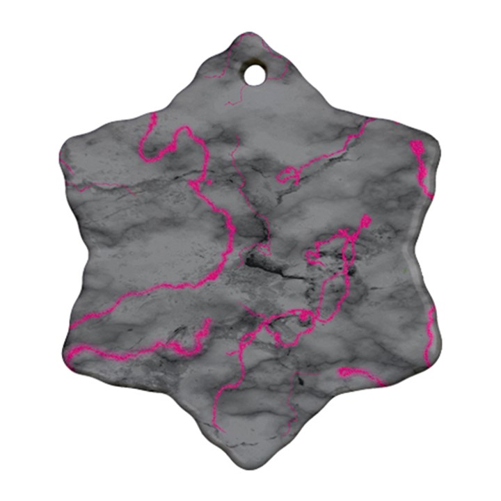 Marble light gray with bright magenta pink veins texture floor background retro neon 80s style neon colors print luxuous real marble Ornament (Snowflake)