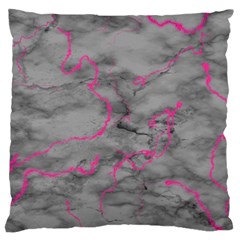 Marble Light Gray With Bright Magenta Pink Veins Texture Floor Background Retro Neon 80s Style Neon Colors Print Luxuous Real Marble Large Cushion Case (one Side) by genx