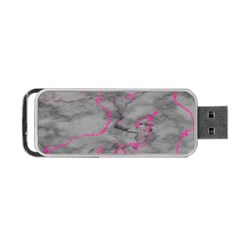 Marble Light Gray With Bright Magenta Pink Veins Texture Floor Background Retro Neon 80s Style Neon Colors Print Luxuous Real Marble Portable Usb Flash (one Side) by genx