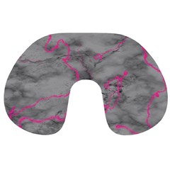 Marble Light Gray With Bright Magenta Pink Veins Texture Floor Background Retro Neon 80s Style Neon Colors Print Luxuous Real Marble Travel Neck Pillow by genx