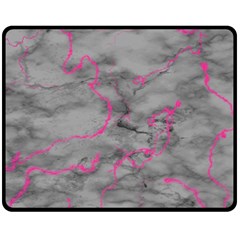 Marble Light Gray With Bright Magenta Pink Veins Texture Floor Background Retro Neon 80s Style Neon Colors Print Luxuous Real Marble Double Sided Fleece Blanket (medium)  by genx