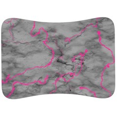 Marble Light Gray With Bright Magenta Pink Veins Texture Floor Background Retro Neon 80s Style Neon Colors Print Luxuous Real Marble Velour Seat Head Rest Cushion by genx