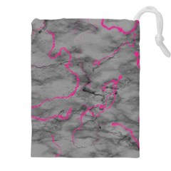 Marble Light Gray With Bright Magenta Pink Veins Texture Floor Background Retro Neon 80s Style Neon Colors Print Luxuous Real Marble Drawstring Pouch (4xl) by genx