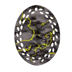 Marble Light Gray With Green Lime Veins Texture Floor Background Retro Neon 80s Style Neon Colors Print Luxuous Real Marble Oval Filigree Ornament (two Sides) by genx