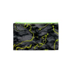 Marble Light Gray With Green Lime Veins Texture Floor Background Retro Neon 80s Style Neon Colors Print Luxuous Real Marble Cosmetic Bag (xs) by genx