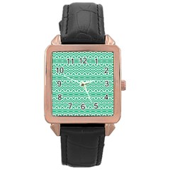 Pattern Green Rose Gold Leather Watch  by Mariart