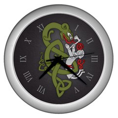 Pepe The Frog Rare Celtic Viking Norse Dragon Pattern Deus Vult Medieval Wojak Crusader Wall Clock (silver) by snek