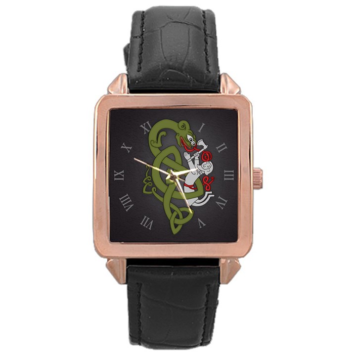 Pepe the Frog Rare Celtic Viking Norse Dragon pattern Deus Vult medieval wojak Crusader Rose Gold Leather Watch 