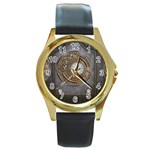 Elegant Steampunk Design Round Gold Metal Watch Front