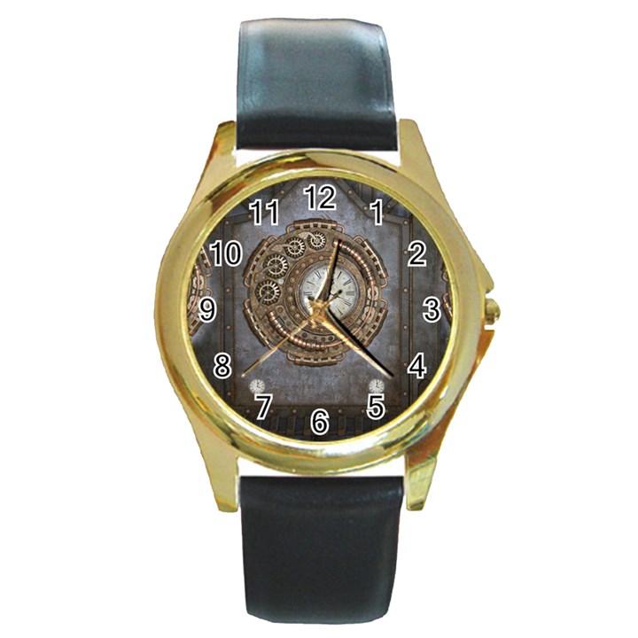 Elegant Steampunk Design Round Gold Metal Watch