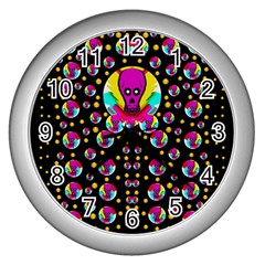 Skull With Many Friends Wall Clock (silver) by pepitasart