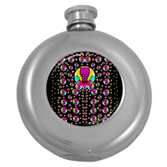 Skull With Many Friends Round Hip Flask (5 Oz) by pepitasart