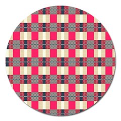 Background Texture Plaid Red Magnet 5  (round) by HermanTelo