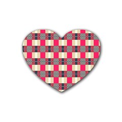 Background Texture Plaid Red Heart Coaster (4 Pack) 