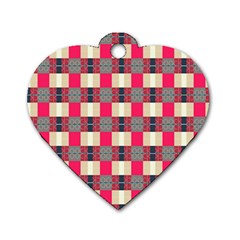 Background Texture Plaid Red Dog Tag Heart (one Side)