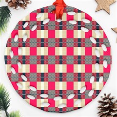 Background Texture Plaid Red Round Filigree Ornament (two Sides)