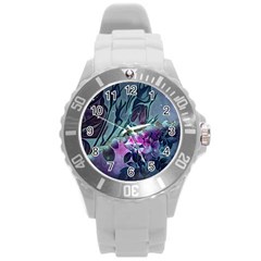 Decorative Floral Design Round Plastic Sport Watch (l) by FantasyWorld7