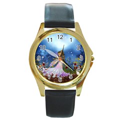 Little Fairy In The Night Round Gold Metal Watch