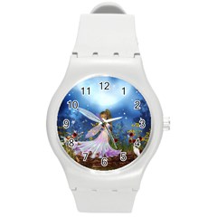 Little Fairy In The Night Round Plastic Sport Watch (m) by FantasyWorld7