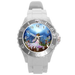 Little Fairy In The Night Round Plastic Sport Watch (l) by FantasyWorld7