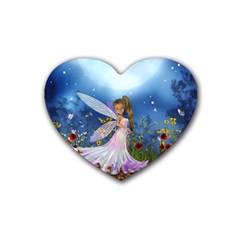 Little Fairy In The Night Heart Coaster (4 Pack)  by FantasyWorld7