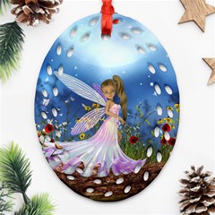 Little Fairy In The Night Ornament (oval Filigree) by FantasyWorld7