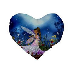 Little Fairy In The Night Standard 16  Premium Flano Heart Shape Cushions by FantasyWorld7