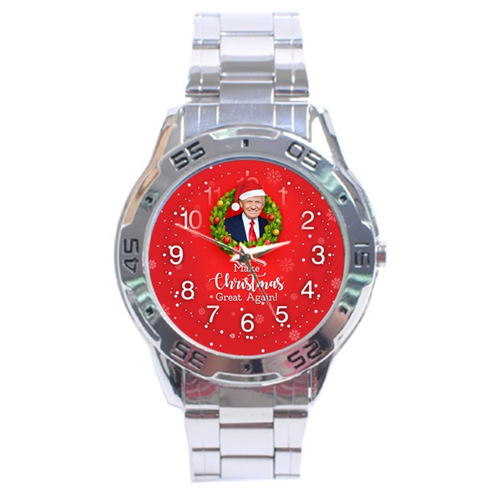 Trump Wraith Make Christmas Background 10k Trump Wraith Make Christmas Clock Trump Wrait Pattern13k Red Only Stainless Steel Analogue Watch