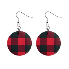 Canadian Lumberjack Red And Black Plaid Canada Mini Button Earrings by snek