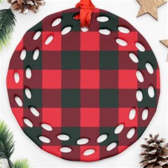 Canadian Lumberjack Red And Black Plaid Canada Round Filigree Ornament (two Sides) by snek