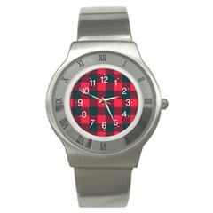 Canadian Lumberjack Red And Black Plaid Canada Stainless Steel Watch by snek