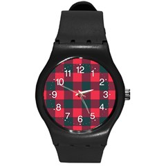 Canadian Lumberjack Red And Black Plaid Canada Round Plastic Sport Watch (m) by snek