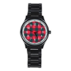 Canadian Lumberjack Red And Black Plaid Canada Stainless Steel Round Watch by snek