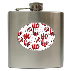 Christmas Watercolor Hohoho Red Handdrawn Holiday Organic And Naive Pattern Hip Flask (6 Oz) by genx