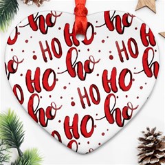 Christmas Watercolor Hohoho Red Handdrawn Holiday Organic And Naive Pattern Heart Ornament (two Sides) by genx