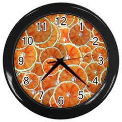 Oranges Background Texture Pattern Wall Clock (black) by HermanTelo